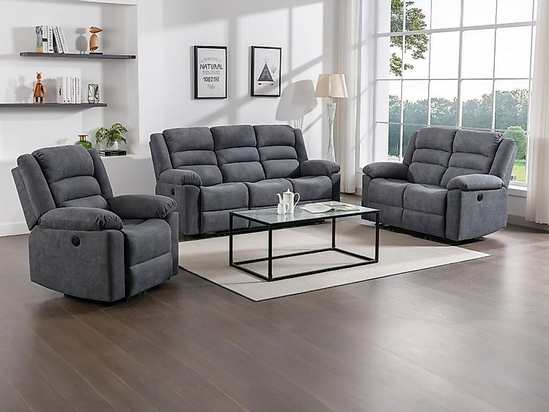 3-Sitzer-Sofa, 2-Sitzer-Sofa & elektrischer Relaxsessel - Grau - Stoff - BU günstig online kaufen