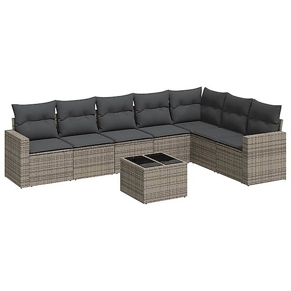 vidaXL Sofaelement 8-tlg. Garten-Sofagarnitur mit Kissen Grau Poly Rattan günstig online kaufen