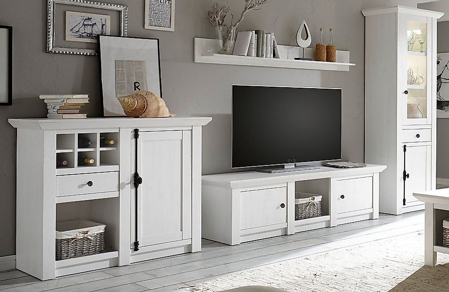 Furn.Design Wohnwand Hooge, (Schrankwand in Pinie weiß Landhaus, Set 4-teil günstig online kaufen