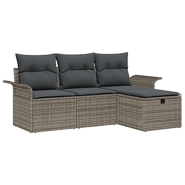 vidaXL Loungesofa 4-teiliges Garten Sofa Set mit Kissen Grau Poly Rattan, 4 günstig online kaufen