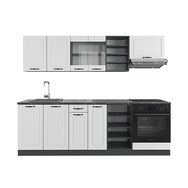 Vicco R-Line Küchenzeile Weiß Landhaus/Anthrazit 240 cm ohne Arbeitsplatte günstig online kaufen