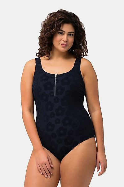 Ulla Popken Badeanzug Badeanzug Blumen-Struktur Zipper günstig online kaufen