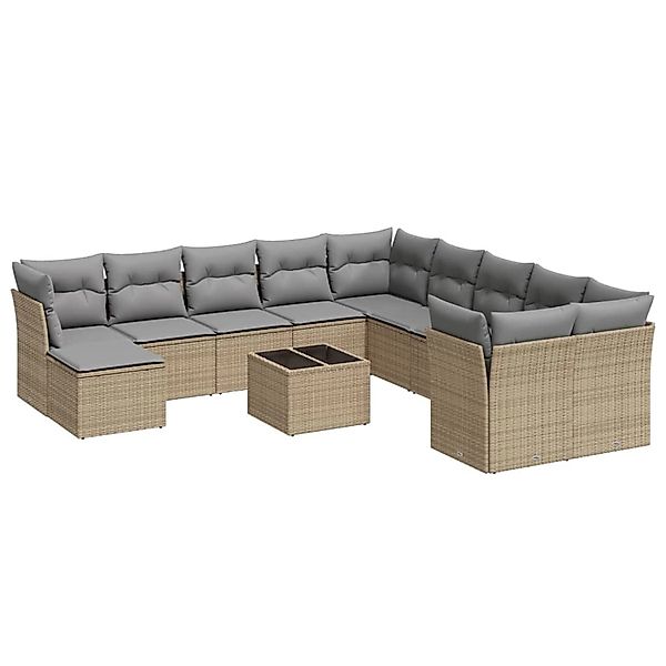 vidaXL 12-Tlg Garten-Sofagarnitur mit Kissen Beige Poly Rattan 3218619 günstig online kaufen
