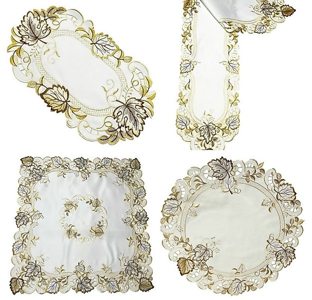 Westernlifestyle Tischdecke Gold Braune Blätter auf cremefarbenen Grund günstig online kaufen