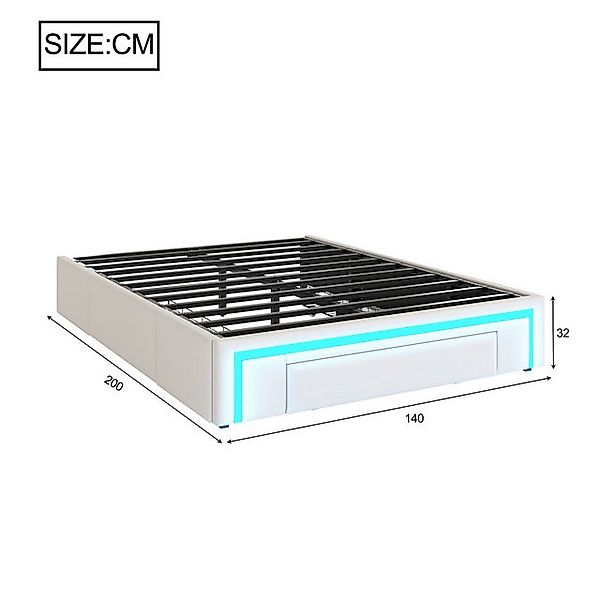 Merax Polsterbett (1-tlg), Plattformbett Doppelbett 140x200cm mit LED & 3 S günstig online kaufen