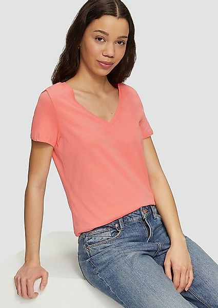 QS Kurzarmshirt Baumwollshirt mit V-Ausschnitt günstig online kaufen