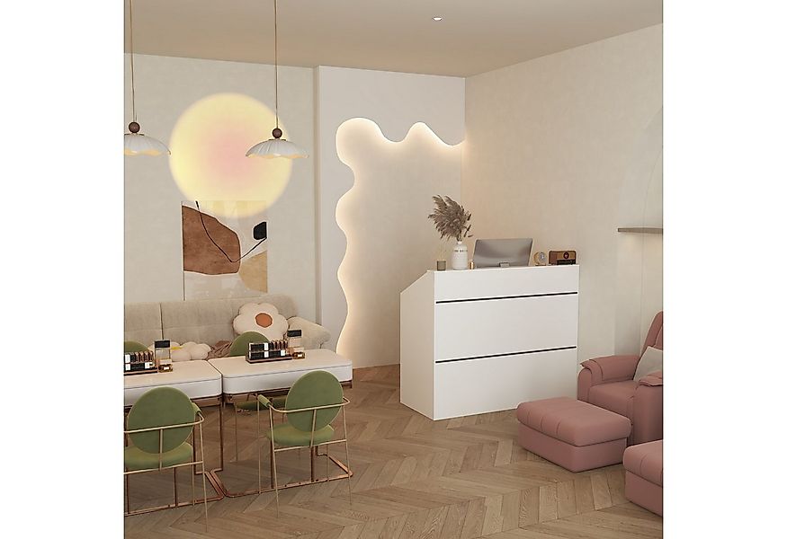 FUFU&GAGA Empfangstheke Empfangstheke mit Streifendekor, Weiß, MDF, 120×50× günstig online kaufen