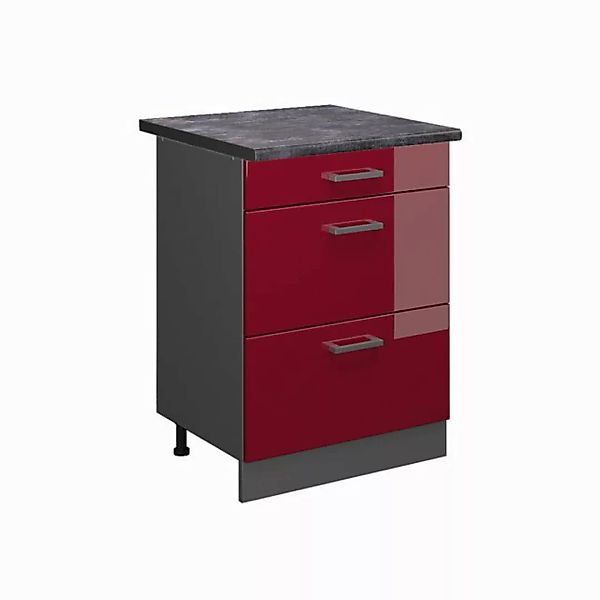 Vicco Unterschrank R-Line, Bordeaux Hochglanz/Anthrazit, 60 cm mit Schublad günstig online kaufen