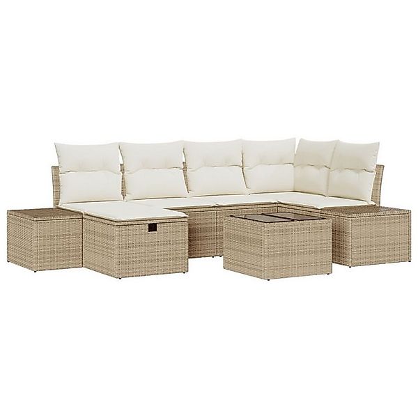 vidaXL Loungesofa 7-teilige Garten-Sofaset mit Kissen Beige Poly Rattan, 7 günstig online kaufen