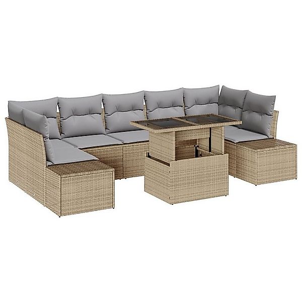 vidaXL Loungesofa 8-teiliges Garten-Sofa-Set mit Kissen Beige Poly Rattan, günstig online kaufen