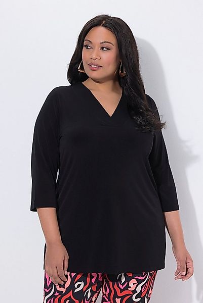 Ulla Popken Longshirt Longshirt A-Linie V-Ausschnitt 3/4-Ärmel günstig online kaufen