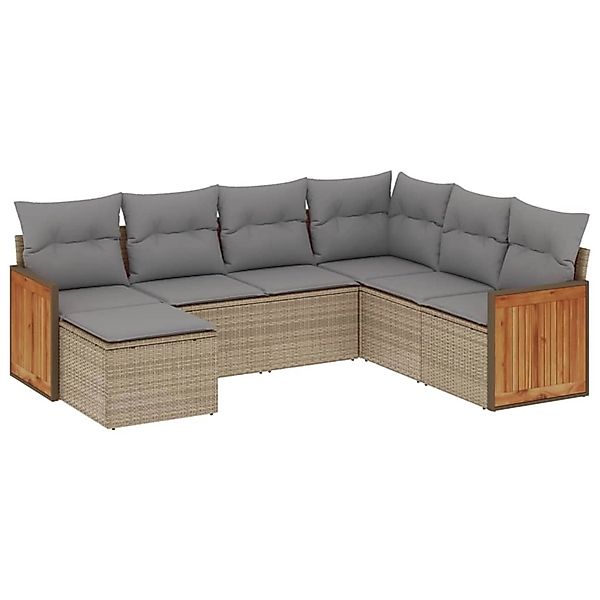vidaXL 7-Tlg Garten-Sofagarnitur mit Kissen Beige Poly Rattan 3260288 günstig online kaufen
