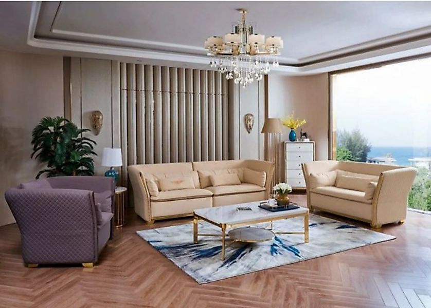 JVmoebel Sofa Beige Sofagarnitur 3+2+1 Sitzer Set Design Sofas Polster Couc günstig online kaufen
