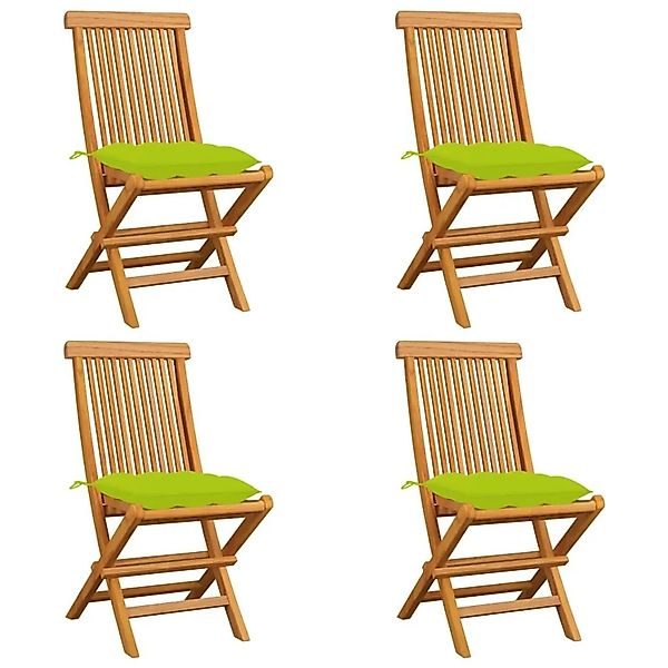 vidaXL Gartenstühle mit Hellgrünen Kissen 4 Stk Massivholz Teak 3062594 günstig online kaufen
