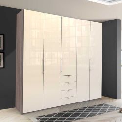 Schlafzimmerkleiderschrank 3 türig mit Schubladen glasbeschichtet günstig online kaufen