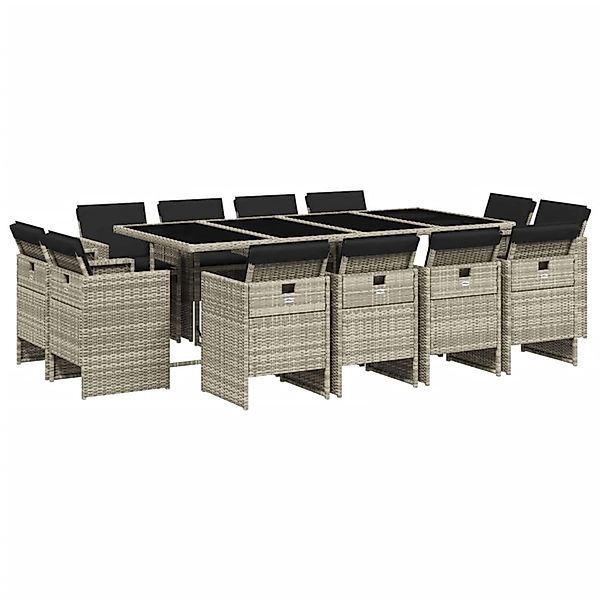 vidaXL 13-Tlg Garten-Essgruppe mit Kissen Hellgrau Poly Rattan 3277810 günstig online kaufen
