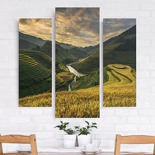 3-teiliges Leinwandbild Natur & Landschaft - Querformat Reisplantagen in Vi günstig online kaufen