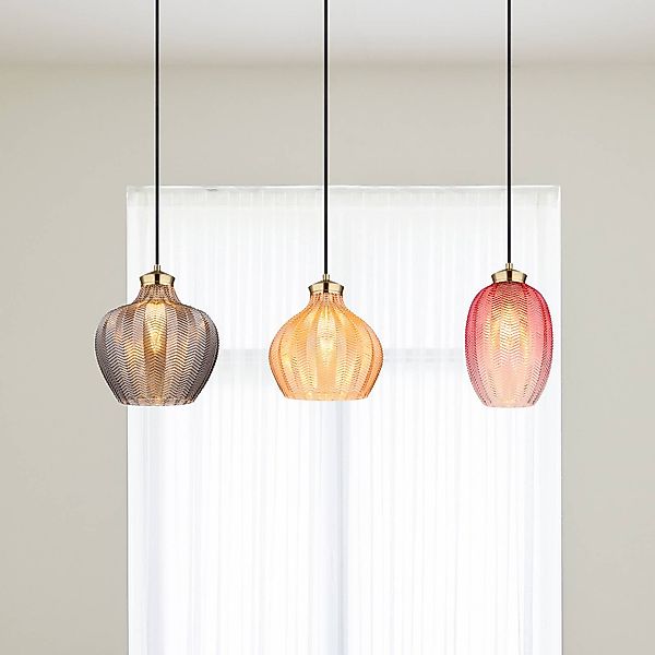 Hängelampe Jessica, Länge 90 cm, bunt, 3-flg., Glas günstig online kaufen