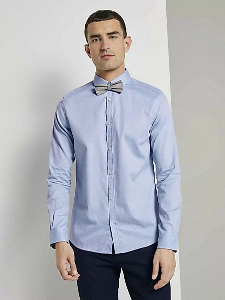 TOM TAILOR Langarmhemd Fein gemustertes Hemd mit Schleife günstig online kaufen