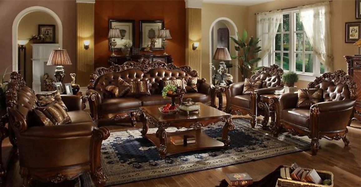 JVmoebel Sofa Ledersofa Sofagarnitur Set Garnitur Gruppe Couch Chesterfield günstig online kaufen