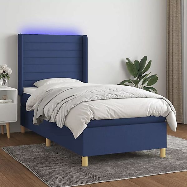 Vidaxl Boxspringbett Mit Matratze & Led Blau 100x200 Cm Stoff günstig online kaufen