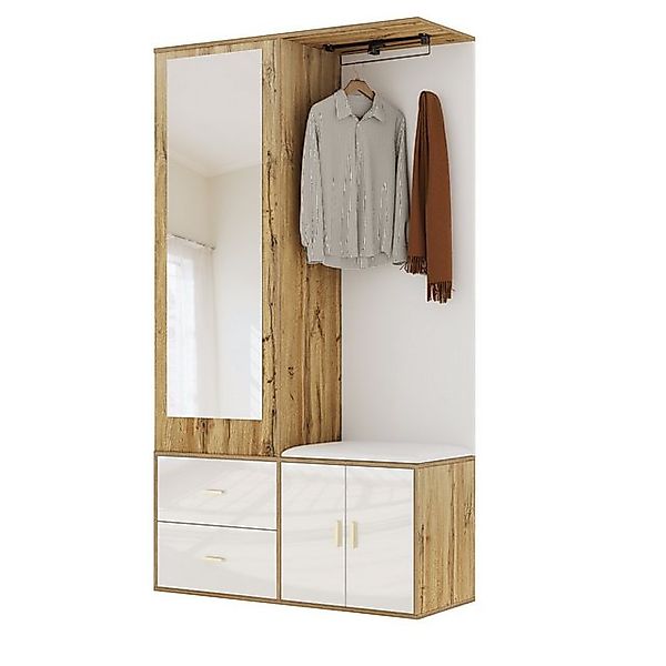 Rutaqian Kleiderschrank Elegantes Kleiderschrankset und Holzfarbe mit Spieg günstig online kaufen