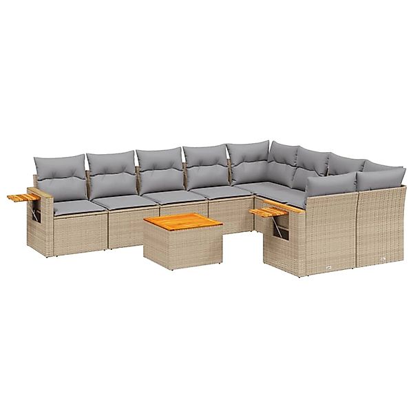 vidaXL 10-Tlg Garten-Sofagarnitur mit Kissen Beige Poly Rattan 3227151 günstig online kaufen