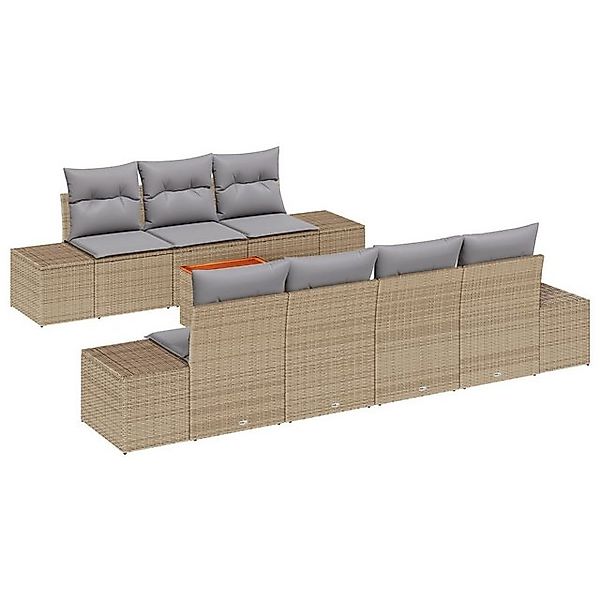 vidaXL Loungesofa 8-teiliges Garten Sofa Set mit Kissen Beige Poly-Rattan, günstig online kaufen