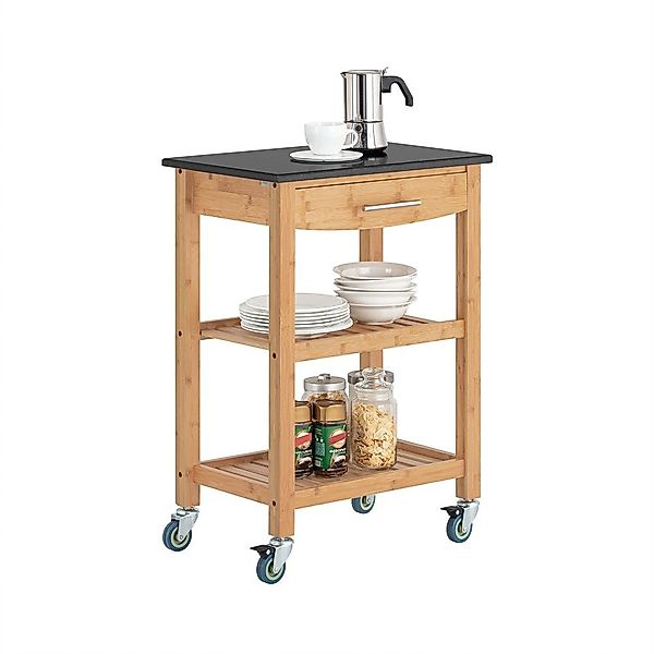 SoBuy Servierwagen mit Granitplatte Küchenwagen Küchenregal Bambus 58x85x40 günstig online kaufen