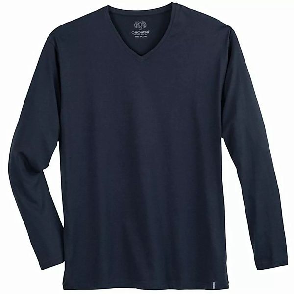 CECEBA V-Shirt Große Größen Herren V-Neck Longsleeve navy Ceceba günstig online kaufen