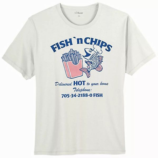 s.Oliver Rundhalsshirt s.Oliver T-Shirt offwhite Fish 'n' Chips Übergröße günstig online kaufen