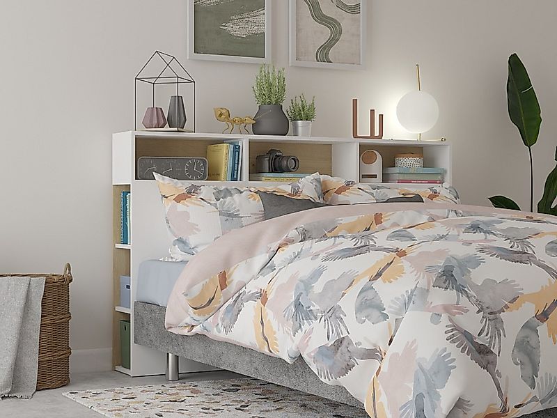 Bettkopfteil mit Stauraum - 160 cm - Eichefarben & Weiß - NASTIA günstig online kaufen