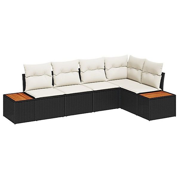 vidaXL Loungesofa 5-teiliges Garten Sofa Set mit Kissen Schwarz Poly Rattan günstig online kaufen