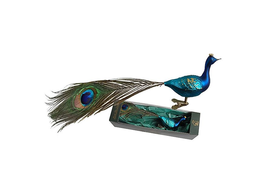 Krebs Glas Lauscha Weihnachtsbaumklammer Glasanhänger - Pfau in blau - mit günstig online kaufen