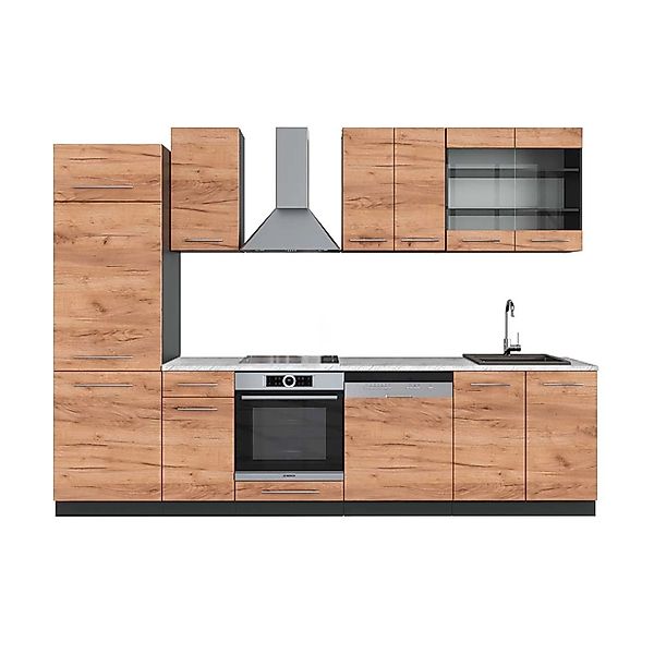 Vicco Fame-Line Küchenzeile Goldkraft Eiche/Anthrazit 300 cm AP Marmor ohne günstig online kaufen