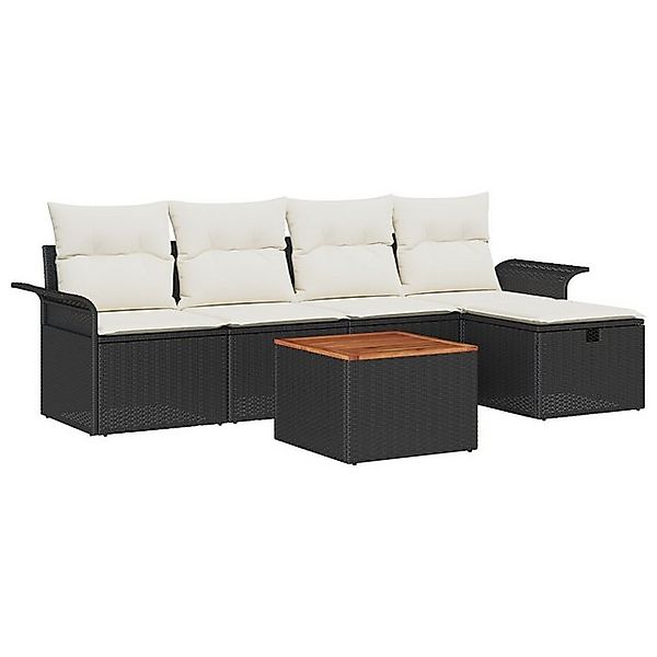 vidaXL Loungesofa 6-teiliges Garten-Sofa Set mit Kissen Schwarz Poly Rattan günstig online kaufen