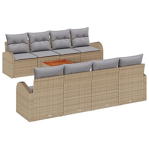 vidaXL Loungesofa 9-teiliges Garten-Sofa-Set mit Kissen Beige Poly Rattan, günstig online kaufen