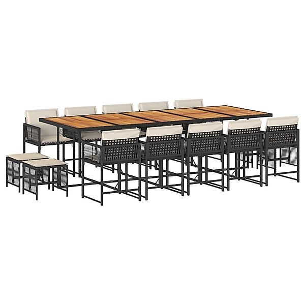 vidaXL 15-Tlg Garten-Essgruppe mit Kissen Schwarz Poly Rattan 3211539 günstig online kaufen