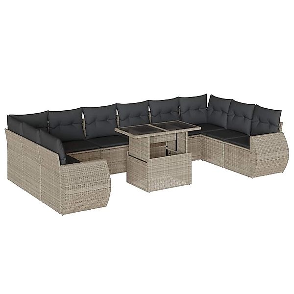 vidaXL 11-Tlg Garten-Sofagarnitur mit Kissen Hellgrau Poly Rattan 3268782 günstig online kaufen