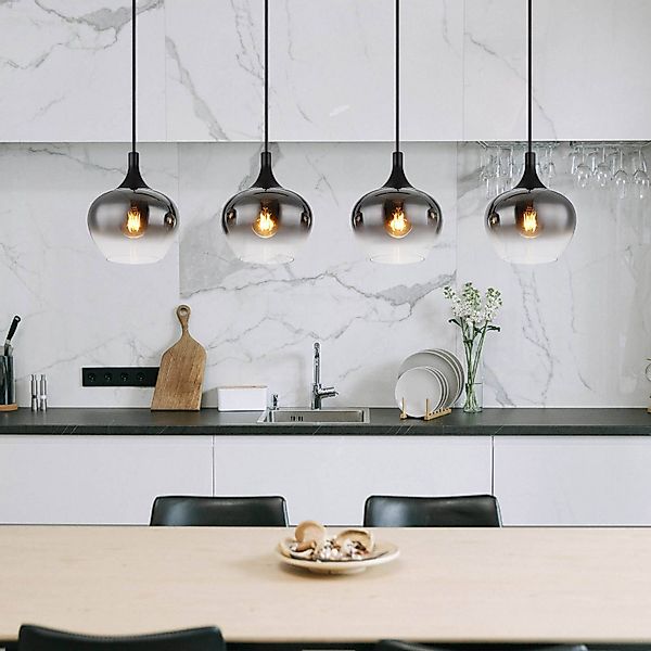 Hängelampe Maxy, Länge 100 cm, rauchgrau, Glas, 4-flg. günstig online kaufen
