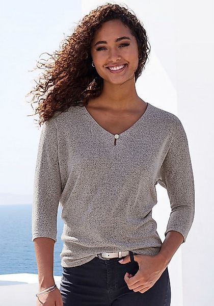 LASCANA 3/4-Arm-Shirt "mit Strassknopf in Blütenform", aus leichtem Feinstr günstig online kaufen