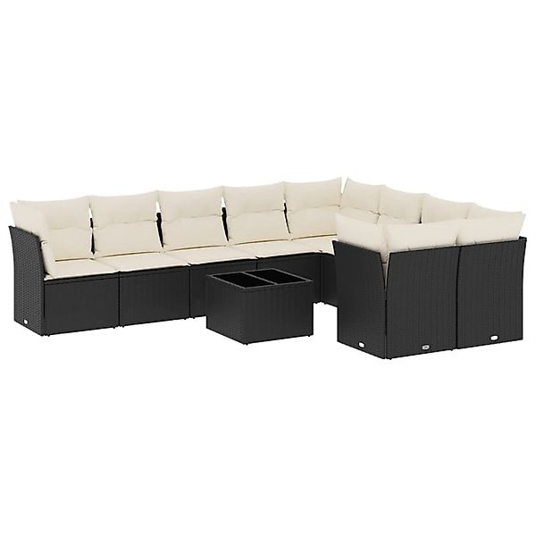 vidaXL 10-Tlg Garten-Sofagarnitur mit Kissen Schwarz Poly Rattan 3218176 günstig online kaufen