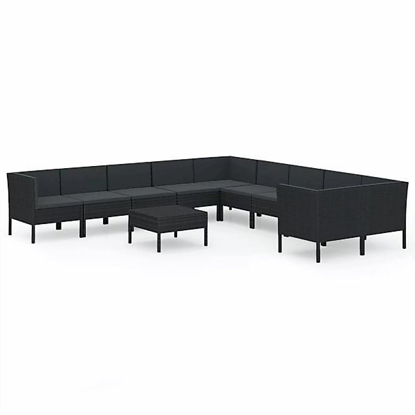 11-tlg. Garten-lounge-set Mit Auflagen Poly Rattan Schwarz günstig online kaufen