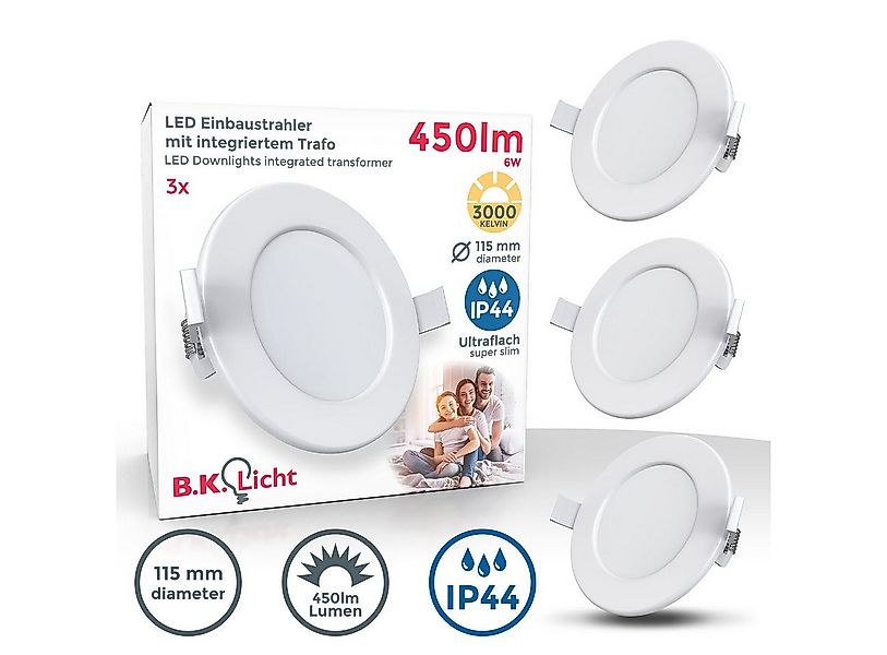B.K.Licht LED Einbaustrahler Bad Einbauleuchten 9er Set Ultra-flach Ø115x30 günstig online kaufen