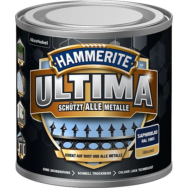 Hammerite Ultima Premium Metall-Schutzlack glänzend Saphirblau 250 ml günstig online kaufen