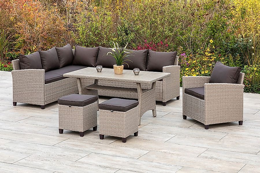 MERXX Garten-Essgruppe "Palma", (5 tlg., 1x Eckbank, 1x Sessel, 2x Hocker, günstig online kaufen
