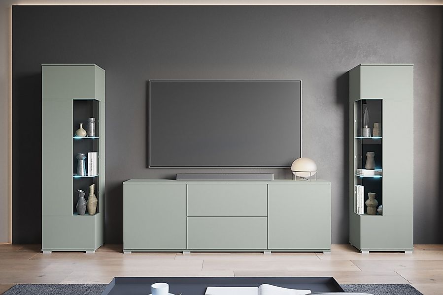 INOSIGN Wohnwand KENIA, (Komplett-Set, 3-St), Vitrinen mit Eckverglasung, h günstig online kaufen