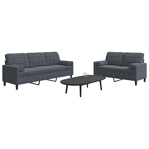 vidaXL Sofa, 2-tlg. Sofagarnitur mit Kissen und Nackenrollen Dunkelgrau Sam günstig online kaufen