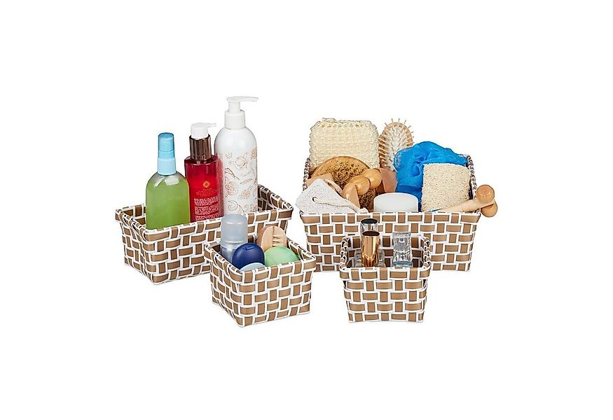 relaxdays Aufbewahrungskorb 4er Set geflochte, Weiss-braun günstig online kaufen