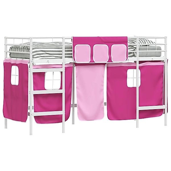 vidaXL Kinder Loft Bettgestell mit Vorhängen Weiß und Rosa 42020826 günstig online kaufen
